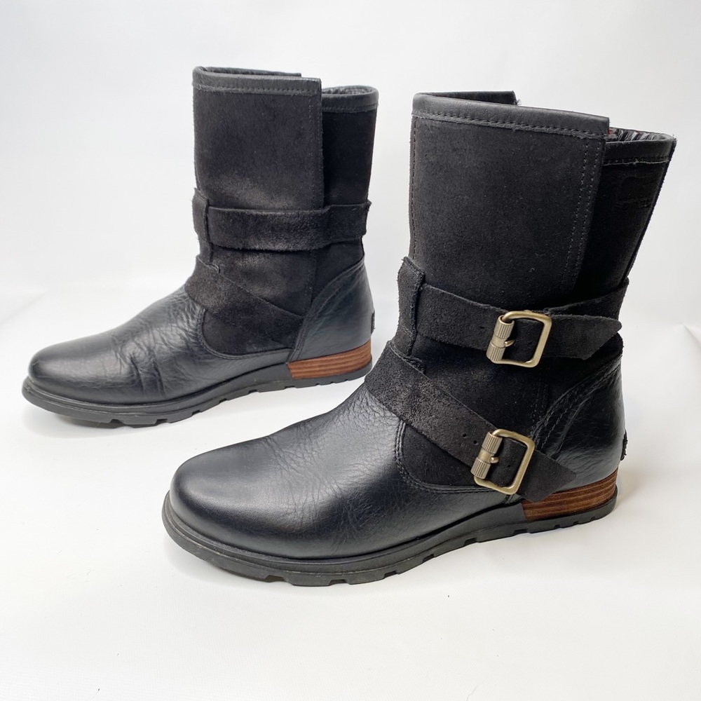 Sorel | Major Moto Boot, Black, Buffalo Plaid Liner #NL2432-010 Sz. 7.5
